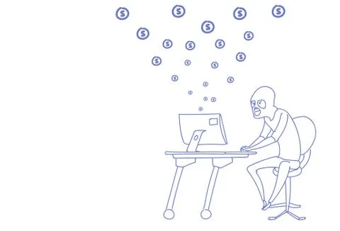 Man mask sitting computer hacker activity stealing money concept viruses credit Stockillustratie