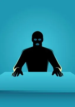 Man in mask sitting in front of a table Stock Illustration
