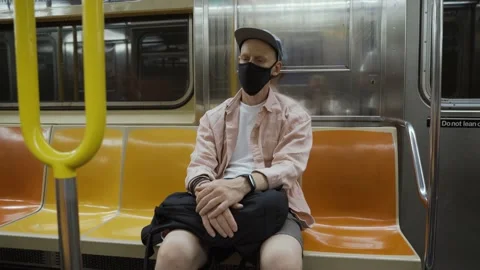 Man with Mask in Subway Stock Footage 163117209