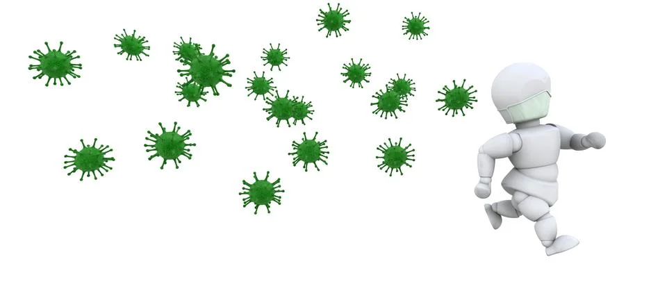 Man in mask surrounded by bacteria Stock Illustration