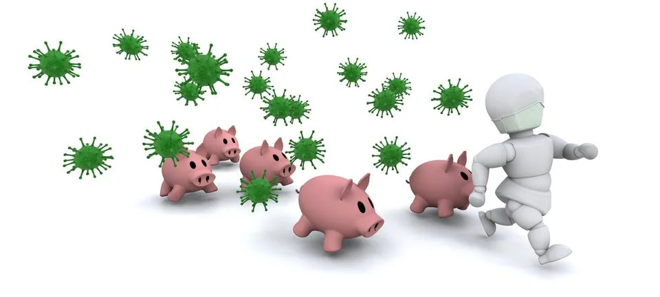 Man in mask surrounded by bacteria Stock Illustration