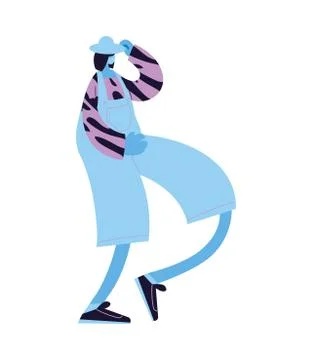 Man with mask walking with objects on Stock Illustration