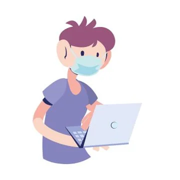 Man with mask working on the computer Stock Illustration