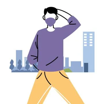 Man with masks doing exercise イラスト素材