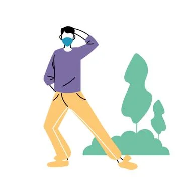 Man with masks doing exercise イラスト素材