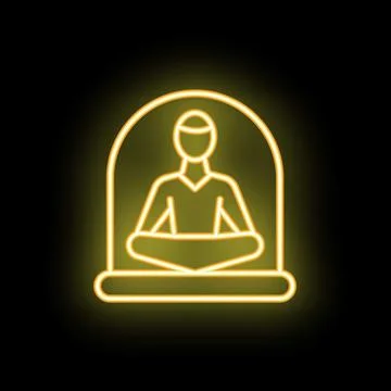 Man meditating inside a neon light protection bubble Stock Illustration