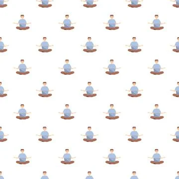 Man meditating with laptop in repeating pattern Stock Illustration