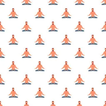 Man meditating in lotus pose pattern for wellness Illustrazione stock