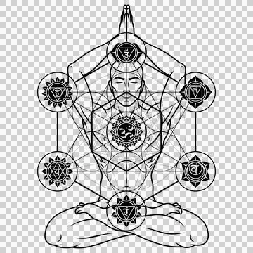 Man meditating in lotus position Stock Illustration