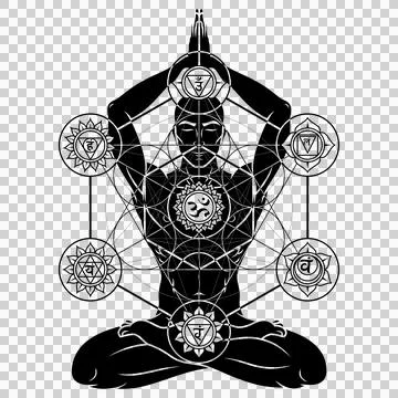 Man meditating in lotus position Stock Illustration