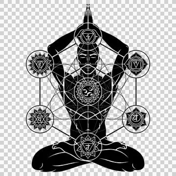 Man meditating in lotus position Stock Illustration