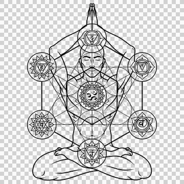 Man meditating in lotus position Stock Illustration