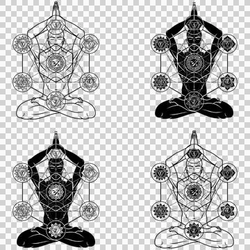 Man meditating in lotus position Stock Illustration