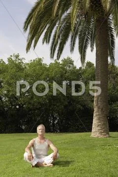 Man Meditating In Park Stock Photos