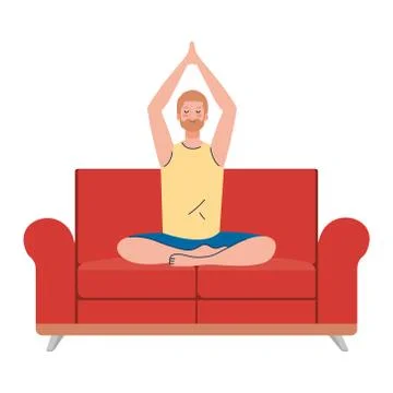 Man meditating sitting in couch, concept for yoga, meditation, relax, healthy イラスト素材