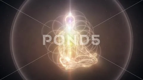 Man in Meditation with Seed of Life 3D in a Double Sphere - Three-Quarter View Stock Illustration