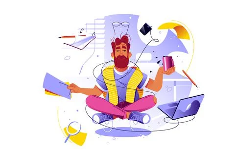 Man meditation at work Illustrazione stock