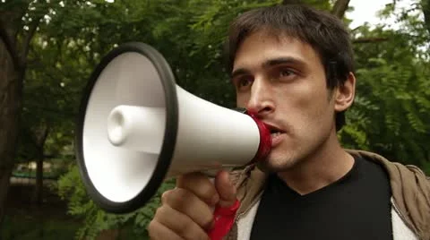 Man with a megaphone Stock Footage 11291372