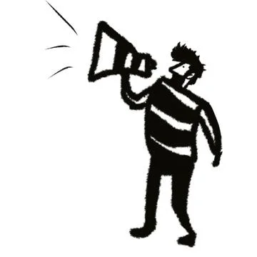 Man with megaphone standing isolated on white cartoon character Stock Illustration
