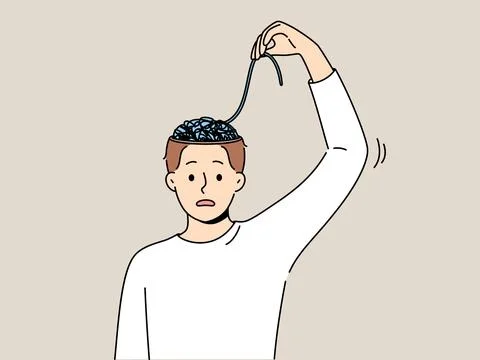 Man with mental problems associated with confusion needs help psychologist to Illustrazione stock