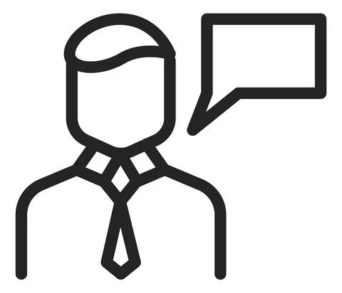 Man with message box. Speaking guy. Human communication icon Illustrazione stock