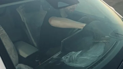 Man Methodically Cleaning Inside Of Glass With Cloth Stock Footage 335214265