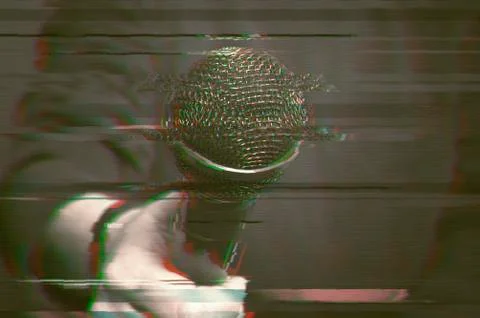 Man with microphone, digital glitch effect. Foto stock