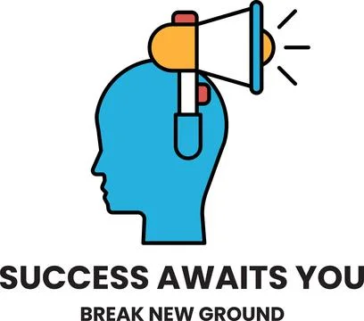 A man with a microphone on his head and the words success awaits you Stock-Illustration