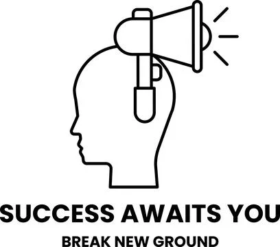 A man with a microphone on his head and the words success awaits you Stock-Illustration