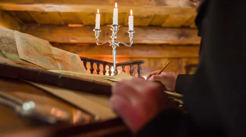 Man from Middle ages in the middle of work behind the desk Stock Footage 44575388