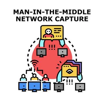 Man in the middle attack capturing network data Stock Illustration