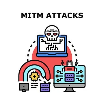 Man in the middle attack connecting to cyber security network イラスト素材