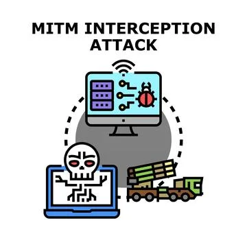 Man in the middle attack intercepting data transfer Stock Illustration