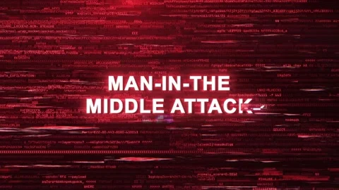 Man-in-the-Middle Warning Over Cybersecurity Glitch Error Animated Background Stock Footage 317565439