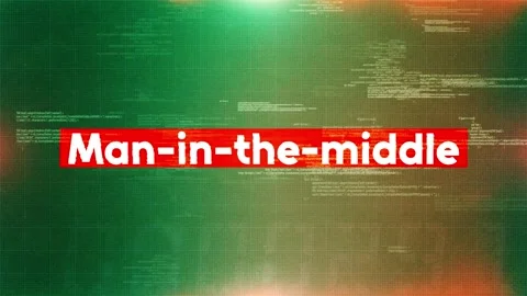 Man-in-the-middle word in hacking and cybersecurity Stock Footage 318781592