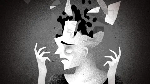 Man with migraine and exploding oversized head 스톡 동영상 342478439