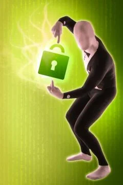 Man mime present security locks Illustrazione stock