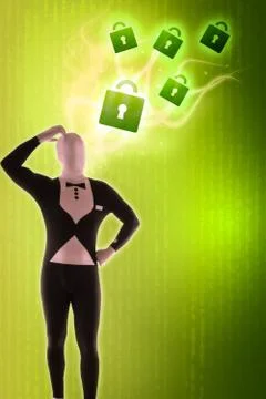 Man mime present security locks Stock Illustration