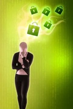 Man mime present security locks Illustrazione stock