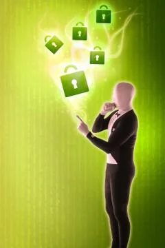 Man mime present security locks Stock Illustration