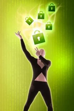 Man mime present security locks Illustrazione stock