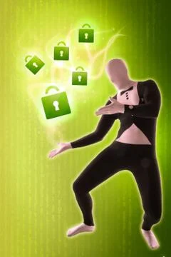 Man mime present security locks Stock Illustration