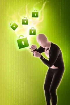 Man mime present security locks Illustrazione stock