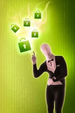 Man mime present security locks Stock Illustration