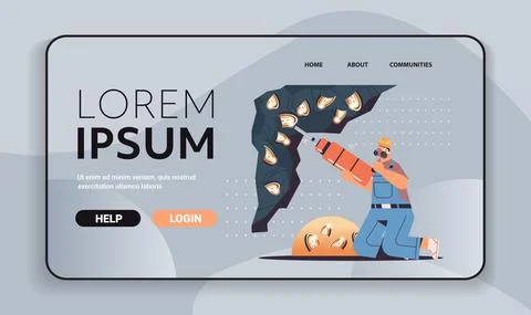 Man miner digging and extracting bitcoins in mine cave mining crypto coins Stock Illustration