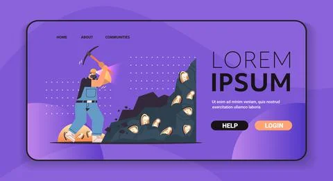 Man miner digging and extracting bitcoins in mine cave mining crypto coins Illustrazione stock
