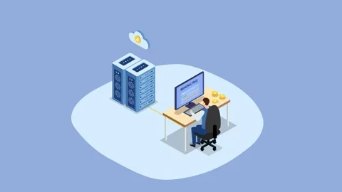 Man mining bitcoin with computing server system Stock-Footage 163858362