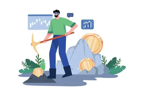 Man mining bitcoin using Virtual technology 스톡 일러스트