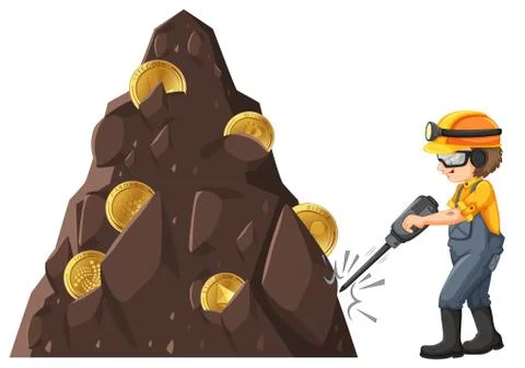 Man mining crytocurrency from ground Stock Illustration