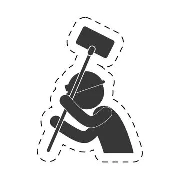 Man mining tool helmet shovel figure pictogram Stock Illustration
